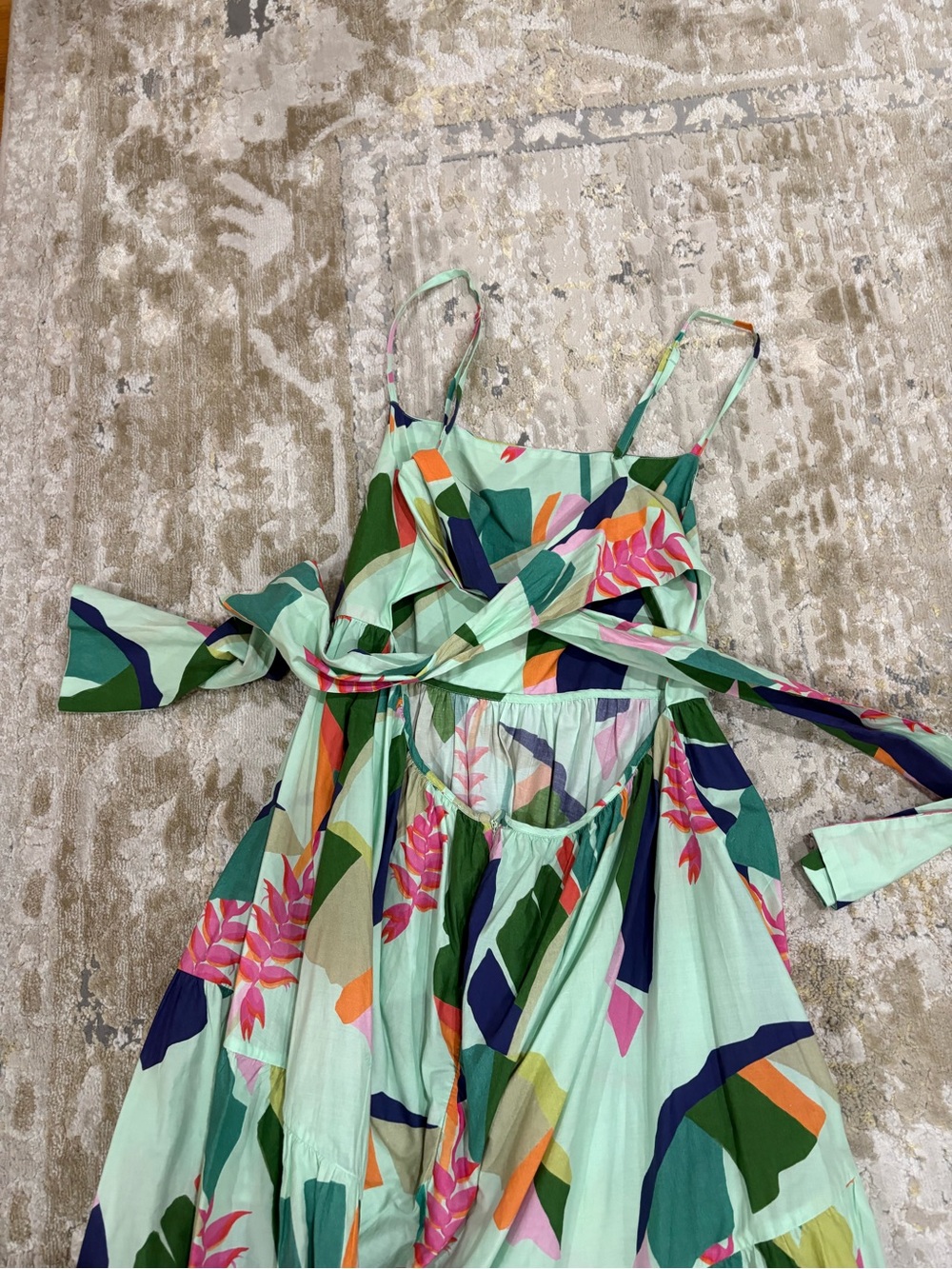 FARM Rio Mint Green Tropical Floral Maxi Dress with Pink & Navy Accents - Picture 4 of 5